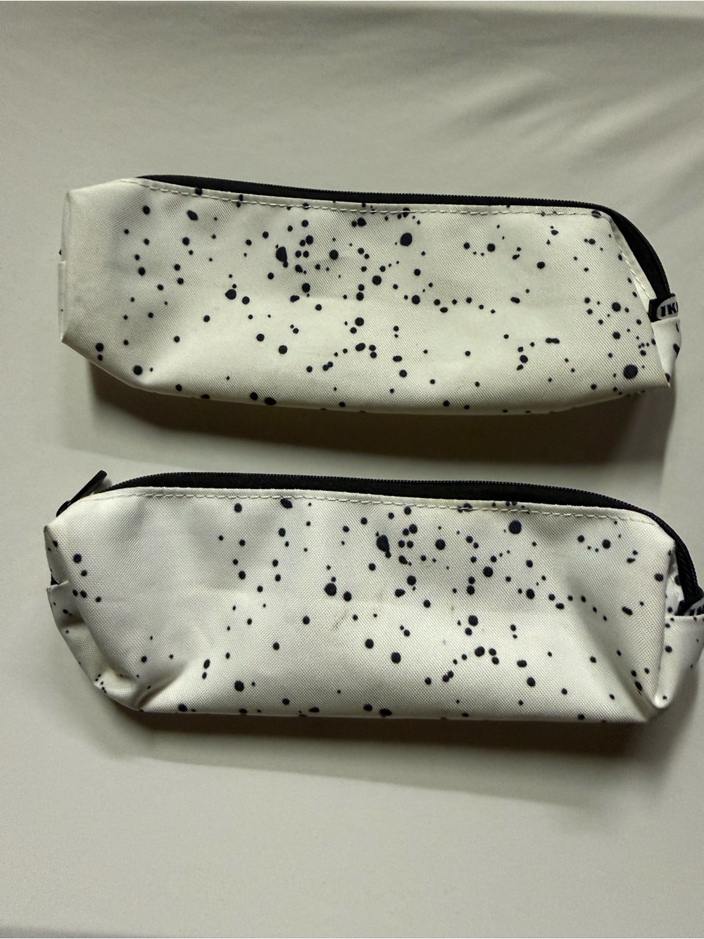 IKEA White Canvas Pencil Case with Black Splatter